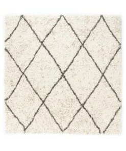 Tapis Carré poils longs losange Artisan - blanc/gris - overzicht