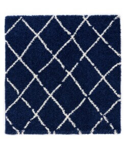 Tapis poils longs Carré losange Habitat - bleu foncé/blanc - overzicht