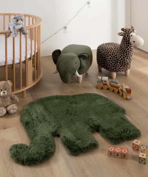 Tapis enfant moelleux Éléphant - Fluffy vert olive - sfeer