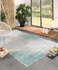 Tapis d'extérieur Feuilles - Verano blanc/menthe - sfeer