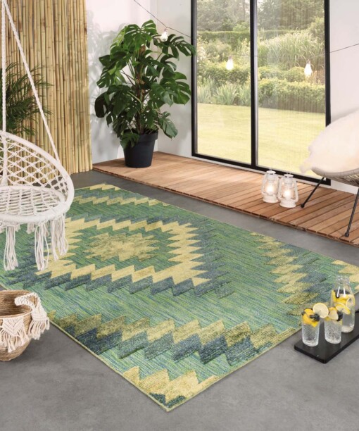 Tapis d'extérieur losange Aztek - Verano bleu/vert - sfeer