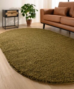 Tapis ovale poils longs - Shaggy Trend vert olive - sfeer