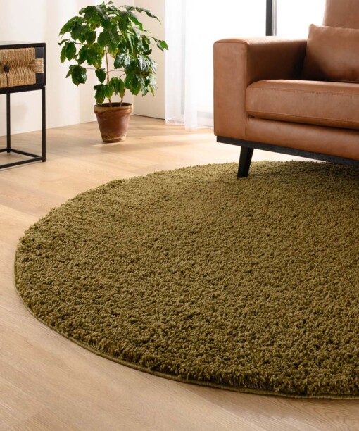 Tapis rond poils longs Shaggy Trend - vert olive - sfeer