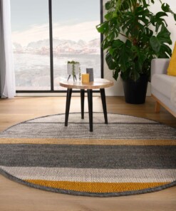 Tapis rond en laine Lett rayé - jaune moutarde/gris - sfeer, thumbnail