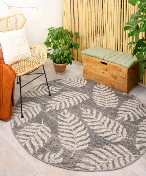 Tapis d'extérieur Rond Feuilles de Palmier Sunny - gris foncé - sfeer