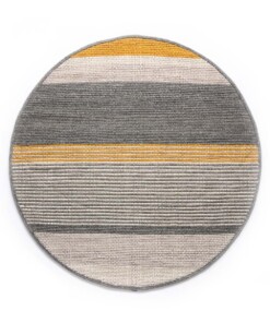 Tapis rond en laine Lett rayé - jaune moutarde/gris - overzicht