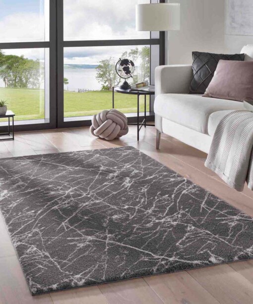 Tapis lavable aspect marbre - Chloé gris/blanc - sfeer