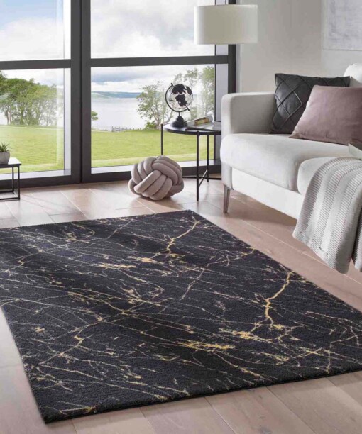 Tapis lavable aspect marbre - Chloé noir/or - sfeer