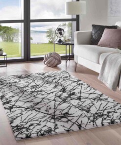 Tapis lavable aspect marbre - Chloé blanc/noir - sfeer