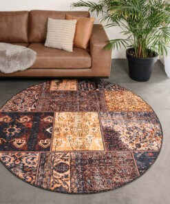 Tapis patchwork Rond - Fade No.1 or/marron - sfeer