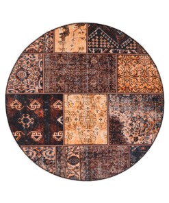 Tapis patchwork Rond - Fade No.1 or/marron - overzicht boven