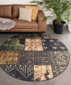 Tapis patchwork Rond - Fade No.1 vert olive - sfeer