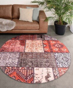 Tapis patchwork Rond - Fade No.1 rouge/Multicolore - sfeer