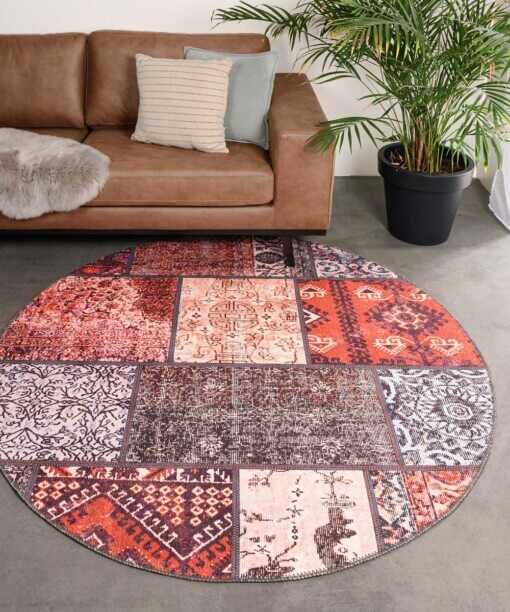 Tapis patchwork Rond - Fade No.1 rouge/Multicolore - sfeer