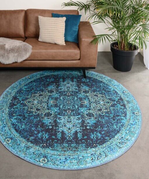 Tapis vintage Rond - Fade No.2 bleu - sfeer