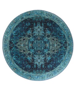 Tapis vintage Rond - Fade No.2 bleu - overzicht boven