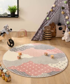 Tapis nuage Rond - Magic rose/gris