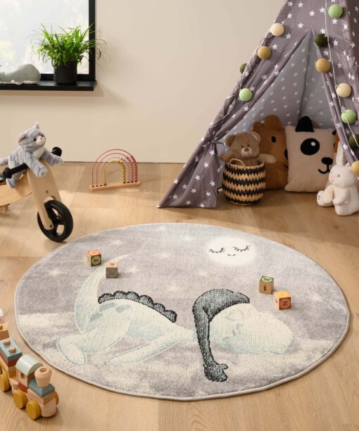 Tapis Dino Rond - Magic gris clair