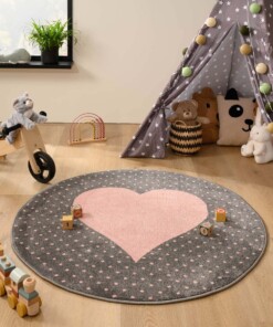 Tapis cœur Rond - Magic gris foncé/rose