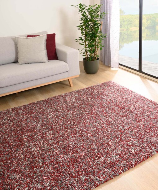 Tapis poils longs chiné - Blend rouge/gris