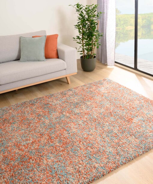 Tapis poils longs chiné - Blend orange/bleu