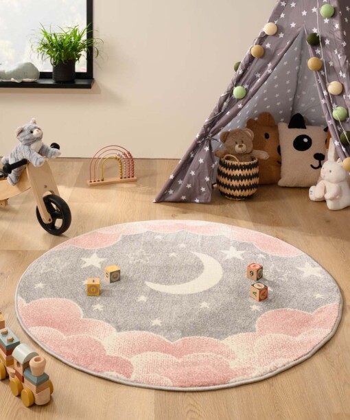 Tapis nuage Rond - Dreams rose/gris