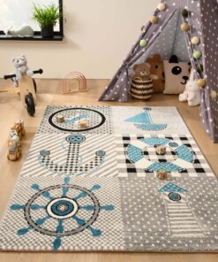 Tapis enfant Nautica - Adventures gris/bleu