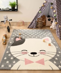 Tapis enfant chat - Adventures gris/rose