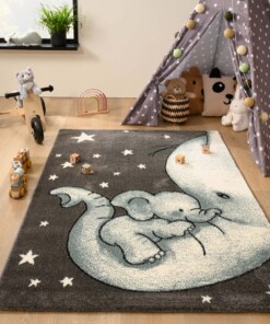 Tapis enfant Eléphant - Adventures gris/bleu