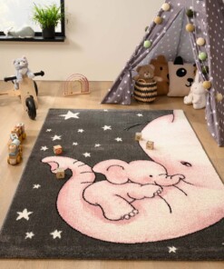 Tapis enfant Eléphant - Adventures gris/rose