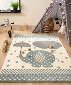 Tapis enfant Eléphant - Adventures Crème/bleu