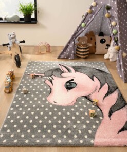 Tapis Licorne - Adventures gris/rose