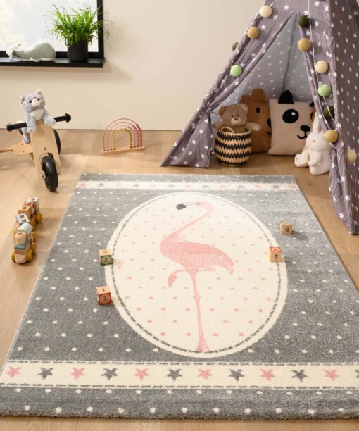 Tapis enfant Flamingo - Adventures rose/gris