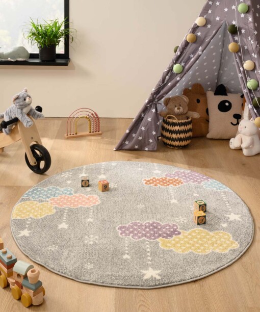 Tapis nuage Rond - Snoozy gris/Multicolore