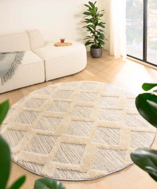 Tapis scandinave Rond - Fjord Dvale Crème/gris