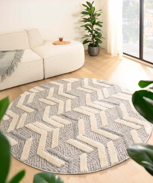 Tapis scandinave Rond - Fjord Lys gris/Crème