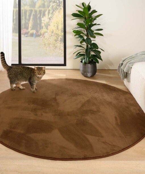 Tapis Rond poil ras moelleux - Plush marron