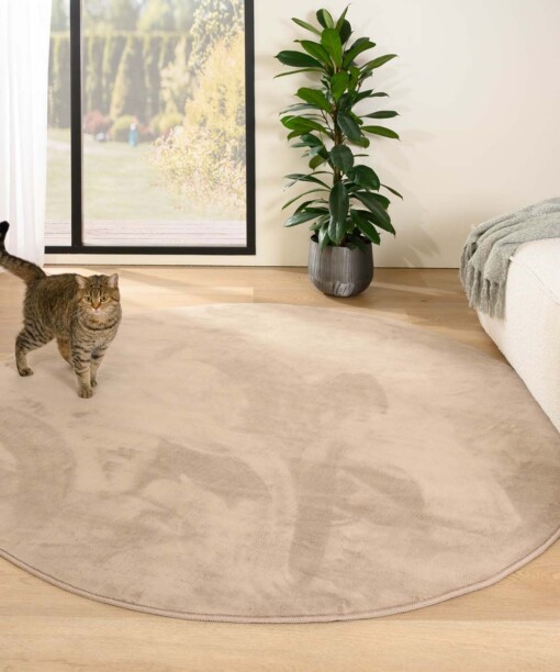 Tapis Rond poil ras moelleux - Plush beige