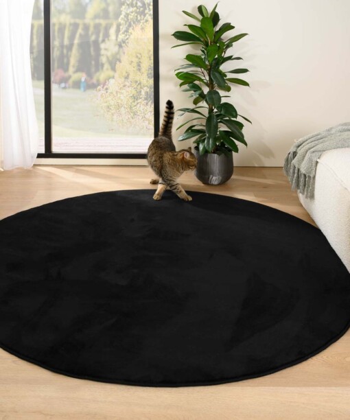 Tapis Rond poil ras moelleux - Plush noir