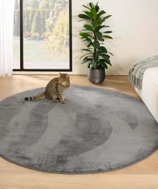 Tapis Rond poil ras moelleux - Plush gris