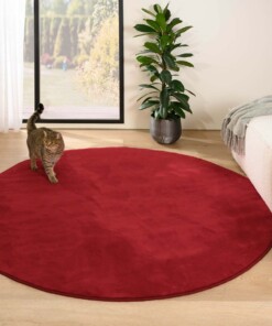 Tapis Rond poil ras moelleux - Plush rouge