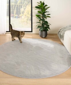 Tapis Rond poil ras moelleux - Plush argent