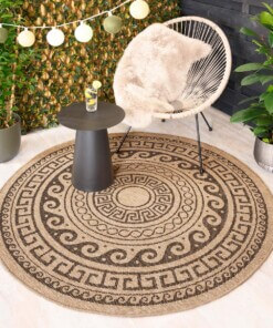 Tapis d'extérieur Rond aspect jute - Sunset Shores beige/noir