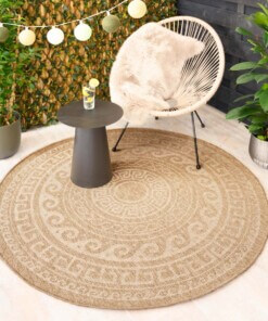 Tapis d'extérieur Rond aspect jute - Sunset Shores beige/blanc