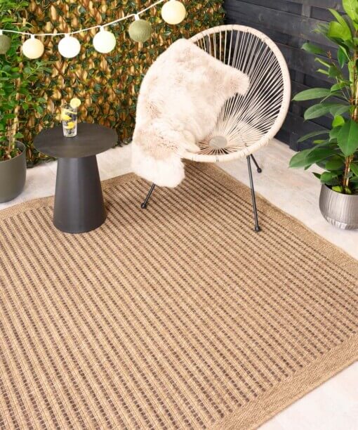 Tapis d'extérieur aspect jute - bohème Stripe beige/marron