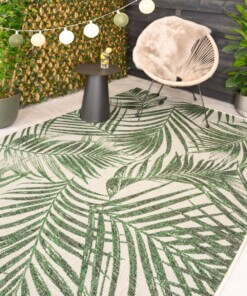 Tapis d'extérieur Feuilles de palmier - Coastal Cove blanc/vert