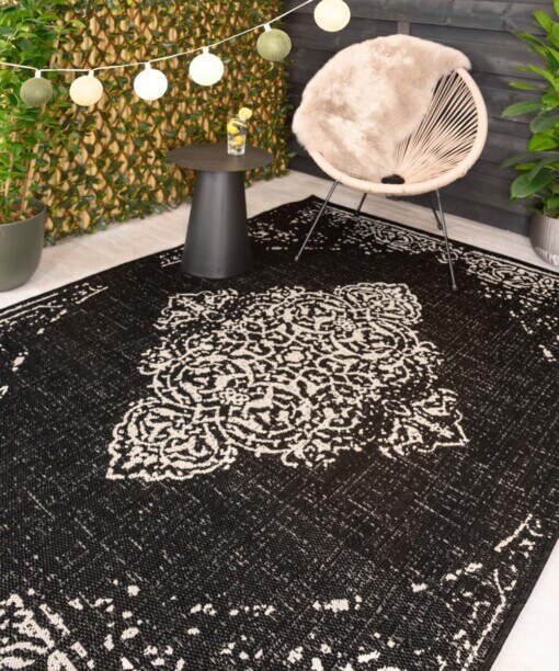 Tapis d'extérieur vintage - Coastal Bay noir/blanc