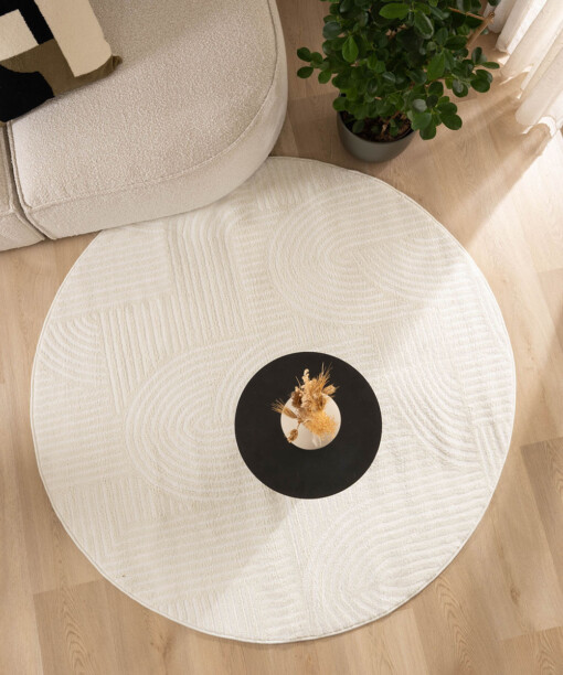 Tapis Rond scandinave - Contour Bend Crème