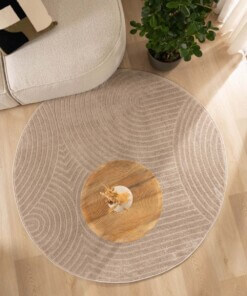 Tapis Rond scandinave - Contour Curve beige