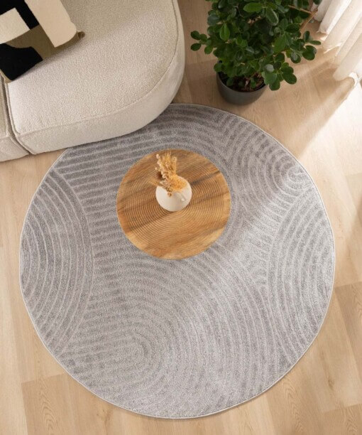 Tapis Rond scandinave - Contour Curve gris